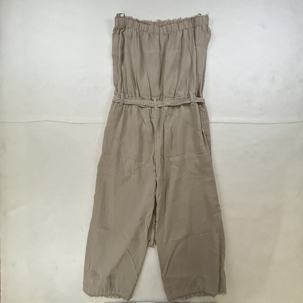 Anthropologie Cloth & Stone Tan Strapless Cropped Leg Jumpsuit Pockets Sz S